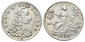 NAPOLI
Carlo di Borbone, 1734-1759. Mezzo Carlino da 5 Grana 1758.
Ag gr. 1,00
Dr. CAR D G UTR SIC REX. Busto a d.; sotto, IA. Rv. L’Abbondanza sed...