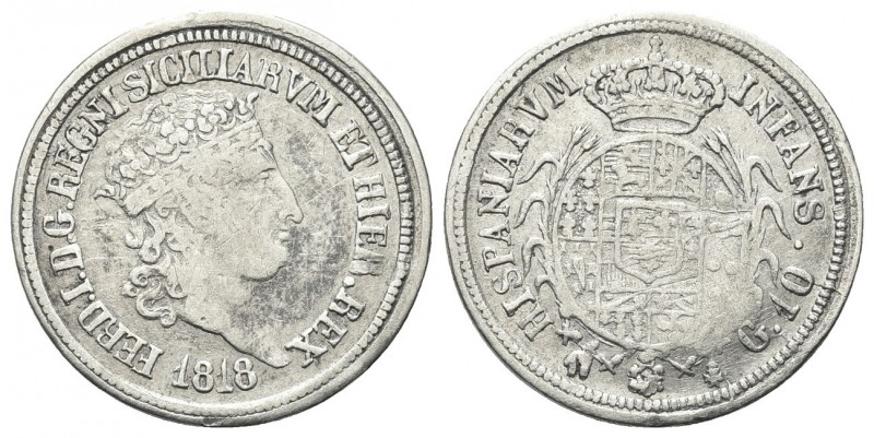 NAPOLI
Ferdinando IV (I) di Borbone, 1816-1825. Carlino da 10 Grana 1818.
Ag g...