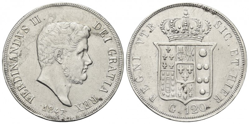 NAPOLI
Ferdinando II di Borbone, 1830-1859. Piastra da 120 Grana 1847.
Ag 
Dr...