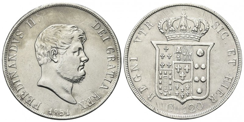 NAPOLI
Ferdinando II di Borbone, 1830-1859. Piastra da 120 Grana 1851.
Ag 
Dr...