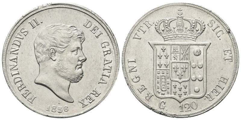NAPOLI
Ferdinando II di Borbone, 1830-1859. Piastra da 120 Grana 1856.
Ag 
Dr...