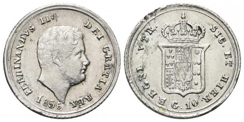 NAPOLI
Ferdinando II di Borbone, 1830-1859. Carlino da 10 Grana 1856.
Ag 
Dr....