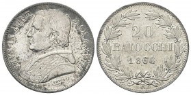 ROMA
Pio IX (Giovanni Maria Mastai Ferretti), 1846-1878. 20 Baiocchi 1864 a. XVIII.
Ag 
Dr. Busto a s. con zucchetto, mozzetta e stola. Rv. Valore ...