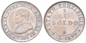 ROMA
Pio IX (Giovanni Maria Mastai Ferretti), 1846-1878. Mezzo Soldo 1867 a. XXII.
Æ 
Dr. Busto a s., con zucchetto, mozzetta e stola. Rv. Valore e...