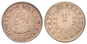 ROMA
Pio IX (Giovanni Maria Mastai Ferretti), 1846-1878. Centesimo 1866 a. XXI.
Æ 
Dr. Busto a s. con zucchetto, mozzetta e stola, entro cerchio pe...