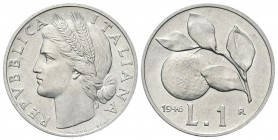 ROMA
Repubblica Italiana, dal 1946. Lira 1946.
Italma 
Dr. Testa di Cerere a s. Rv. Ramo d’arancio con foglie e frutto.
Gig. 361.

Rara. SPL