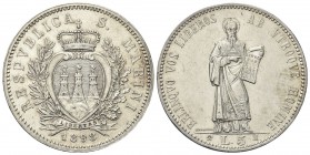 SAN MARINO
Vecchia monetazione, 1864-1938. 5 Lire 1898.
Ag 
Dr. Stemma coronato tra un ramo di lauro e uno di quercia. Rv. S. Marino stante.
Pag. ...