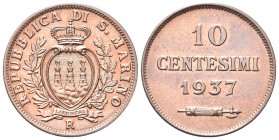 SAN MARINO
Vecchia Monetazione, 1864-1938. 10 Centesimi 1937.
Æ 
Dr. Stemma coronato tra un ramo di lauro e uno di quercia. Rv. Valore e data.
Gig...