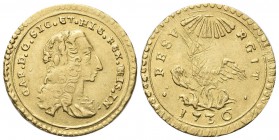 SICILIA
Carlo di Borbone, 1734-1759. Oncia 1736.
Au gr. 4,38
Dr. CAR D G SIC ET HIE REX HIS IN. Busto laureato a d. Rv. RESV - RGIT. La fenice con ...