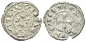 SIENA
Repubblica, sec. XII-1390. Denaro primitivo.
Mi gr. 0,61
Dr. SEHA VEIV. Lettera S (rovesciata). Rv. ALFA E W. Croce patente.
CNI 4/5; MIR 47...