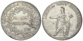 TORINO
Repubblica Piemontese, 1798-1799. Mezzo Scudo (1798-1799) VII. 
Ag gr. 17,53
Dr. ANNO VII REP I DELLA LIBERTA’ PIEMONTESE. Nel mezzo MEZZO /...