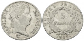 TORINO
Napoleone I Imperatore, 1804-1814. 5 Franchi 1811 Torino.
Ag 
Dr. Testa laureata a d. Rv. Valore entro rami di lauro.
Pag. 32; Gig. 29.

...