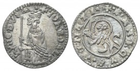 VENEZIA
Giovanni Dolfin Doge LVII, 1356-1361. Soldino.
Ag gr. 0,52
Dr. IO DOLP - hYNO DVX. Il Doge inginocchiato verso s., tiene vessillo. Rv. S MA...