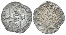 VENEZIA
Antonio Venier Doge LXII, 1382-1400. Soldino.
Ag gr. 0,47
Dr. ANTO VEN - ERIO DVX. Il Doge stante verso s., tiene vessillo; ai lati, astro ...