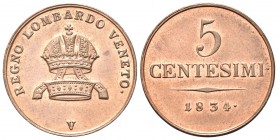 VENEZIA
Francesco I (II) d’Asburgo Lorena, Re del Lombardo Veneto, 1815-1835. 5 Centesimi 1834.
Æ 
Dr. Corona imperiale. Rv. Valore e data.
Pag. 8...