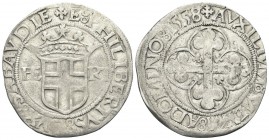 SAVOIA ANTICHI
Emanuele Filiberto Duca, 1553-1580. 4 Grossi 1558.
Mi gr. 5,30
Dr. E PHILIBERTVS DVX SABAVDIE. Scudo sabaudo con corona di cinque fi...