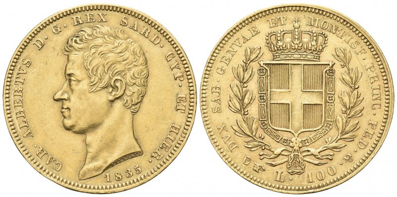 REGNO DI SARDEGNA
Carlo Alberto, 1831-1849. 100 Lire 1835 Torino.
Au 
Dr. Tes...