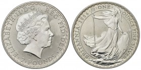 GRAN BRETAGNA
Elisabetta II, dal 1952. 2 Pounds 2006 Britannia.
Ag 
Dr. Testa coronata a d. Rv. Britannia stante tiene tridente e scudo.
KM# 1029....