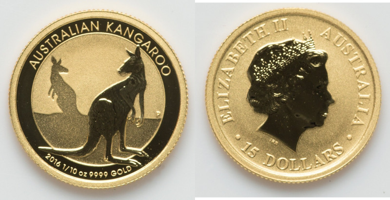 Elizabeth II gold Proof "Kangaroo" 15 Dollars (1/10 oz) 2016 UNC, KM-Unl. HID098...
