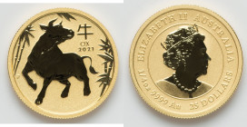 Elizabeth II gold Proof "Year of the Ox" 25 Dollars (1/4 oz) 2021 UNC, Lunar series. HID09801242017 © 2022 Heritage Auctions | All Rights Reserved