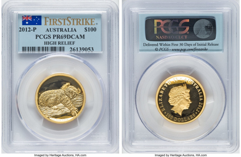 Elizabeth II gold Proof High Relief "Koala" 100 Dollars (1 oz) 2012-P PR69 Deep ...