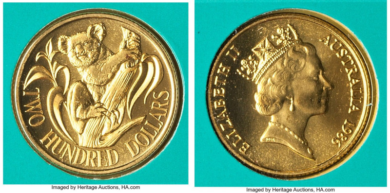 Elizabeth II gold "Koala" 200 Dollars 1986 UNC, Royal Australian mint, KM86. Low...