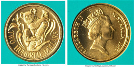 Elizabeth II gold "Koala" 200 Dollars 1986 UNC, Royal Australian mint, KM86. Lowest mintage of two-year type. Housed in sealed mint folder. HID0980124...