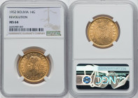 Republic gold "1952 Revolution Commemorative" 14 Gramos 1952-(a) MS64 NGC, Paris mint, KM-X12. The sharp detailing on this coin is enhanced by its ori...