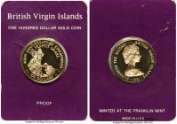 British Colony. Elizabeth II gold Proof "Knighting of Sir Francis Drake" 100 Dollars 1981-FM UNC, Franklin mint, KM32. Housed in original Franklin min...