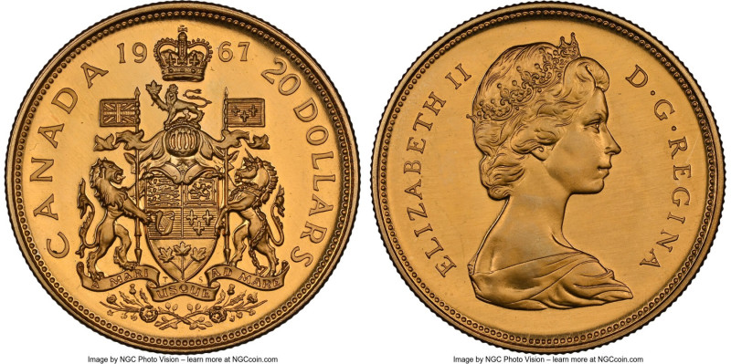 Elizabeth II gold Specimen "Confederation Centennial" 20 Dollars 1967 SP67 Cameo...