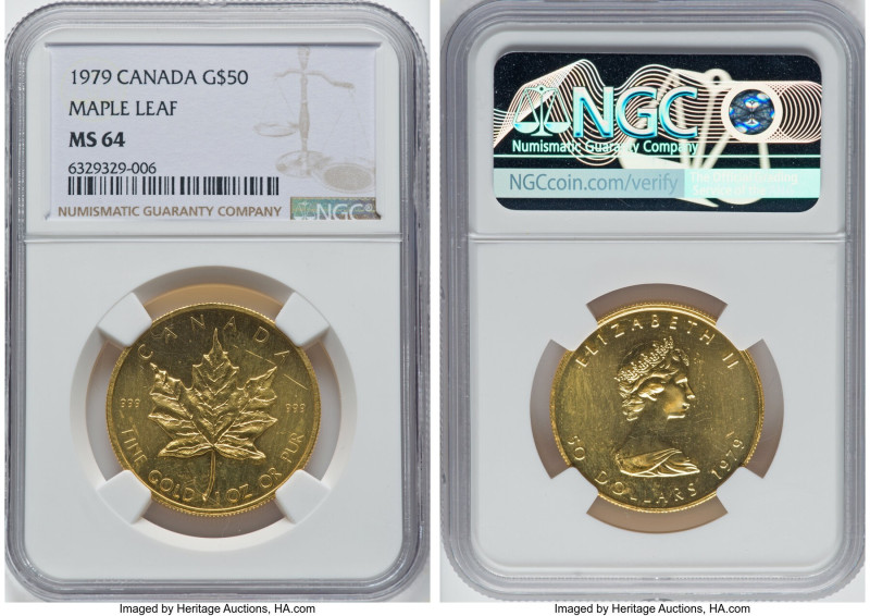 Elizabeth II gold "Maple Leaf" 50 Dollars 1979 MS64 NGC, Royal Canadian mint, KM...