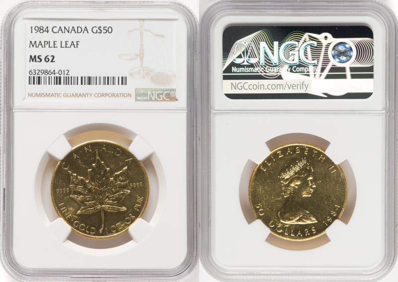 Elizabeth II gold "Maple Leaf" 50 Dollars 1984 MS62 NGC, Royal Canadian mint, KM...