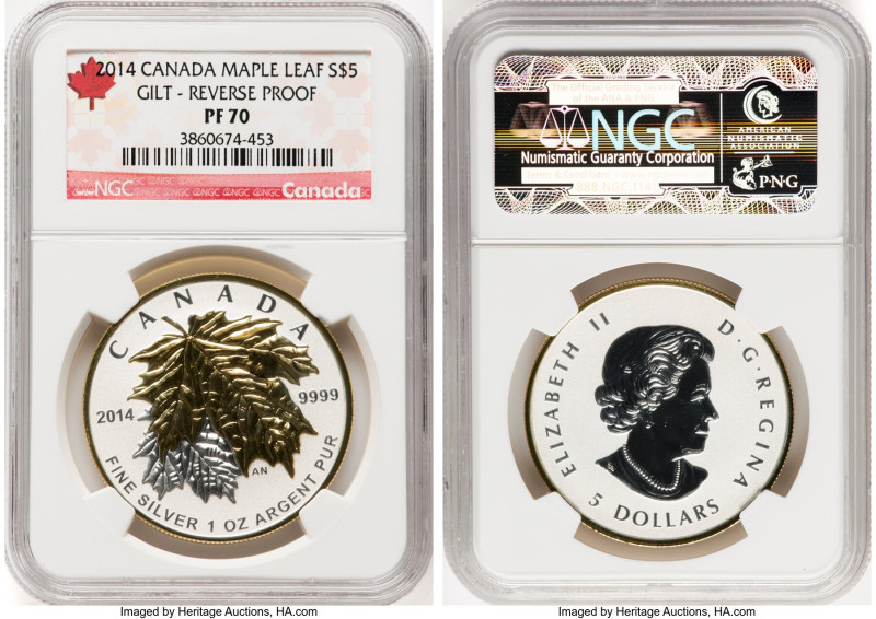 Elizabeth II 5-Piece gilt silver "Maple Leaf" Reverse Proof Set 2014 PR70 NGC, 1...