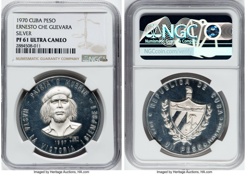 Republic silver Proof "Ernesto Che Guevara" Peso 1970 PR61 Ultra Cameo NGC, Hava...