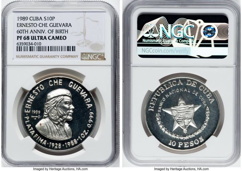Republic silver Proof "Birth of Ernesto Che Guevara - 60th Anniversary" 10 Pesos...