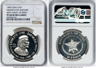 Republic silver Proof "Birth of Ernesto Che Guevara - 60th Anniversary" 10 Pesos 1989 PR68 Ultra Cameo NGC, Havana mint, KM163. This coin is one of 7 ...