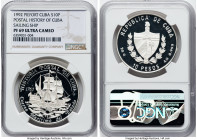 Republic silver Proof Piefort "Postal History" 10 Pesos 1992 PR69 Ultra Cameo NGC, Havana mint, KM-P53. Mintage: 50. Tied for NGC's top pop. HID098012...