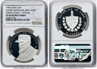 Republic silver Proof Pattern "Castro-Moncada - 40th Anniversary" 10 Pesos 1993 PR68 Ultra Cameo NGC, Havana mint, KM-Unl. Striped shield, frosted bus...