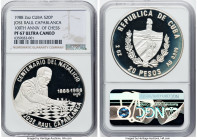 Republic silver Proof "Jose Raul Capablanca - 100th Anniversary of Chess" 20 Pesos (2 oz) 1988 PR67 Ultra Cameo NGC, Havana mint, KM531. Mintage: 1,00...