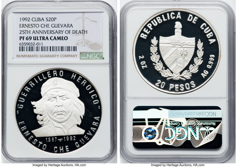 Republic silver Proof "Death of Ernesto Che Guevara - 25th Anniversary" 20 Pesos...