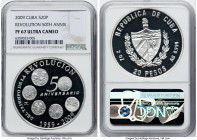 Republic silver Proof "Revolution - 50th Anniversary" 20 Pesos 2009 PR67 Ultra Cameo NGC, Havana mint, KM913. Mintage: 1,959. The frosted devices perf...