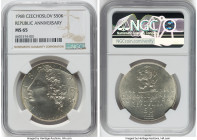 Republic silver "Republic 50th Anniversary" 50 Korun 1968 MS65 NGC, KM65. Sold with Karl Stephens tag. HID09801242017 © 2022 Heritage Auctions | All R...