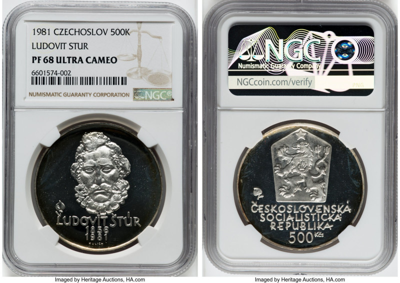 Republic silver Proof "Death of Ludovit Stur" 500 Korun 1981 PR68 Ultra Cameo NG...