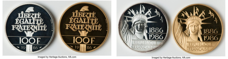 Republic Pair of Uncertified gold & silver "Statue of Liberty Centennial" 100 Fr...