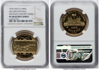 Republic gold Proof Mint Error "USA Bicentennial" 1000 Gourdes 1974 PR68 Ultra Cameo NGC, KM118.2. Mint Error without country name. Accompanied by ori...