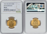 Republic gold "Jon Sigurdsson" 500 Kronur 1961 MS65 NGC, KM14. Displaying original color and undisturbed rims. HID09801242017 © 2022 Heritage Auctions...