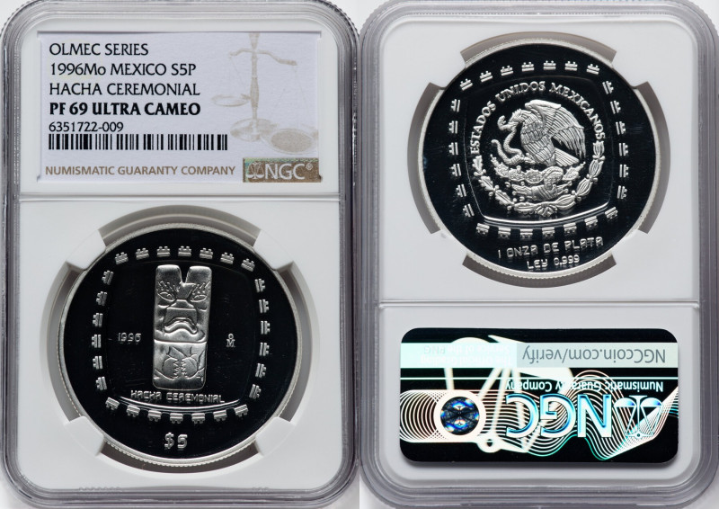 Estados Unidos silver Proof "Hacha Ceremonial" 5 Pesos (1 oz) 1996-Mo PR69 Ultra...