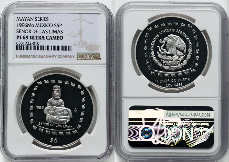 Estados Unidos silver Proof "Senor De Las Limas" 5 Pesos (1 oz) 1996-Mo PR69 Ult...