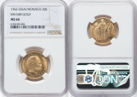 Rainier III gold Essai 20 Centimes 1962-(a) MS66 NGC, Paris mint, KM-E48. Mintage: 502. Tied for NGC's "top pop" with one other specimen. HID098012420...