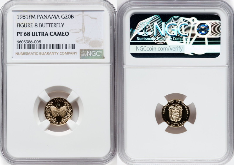 Republic gold Proof "Figure 8 Butterfly" 20 Balboas 1981-FM PR68 Ultra Cameo NGC...